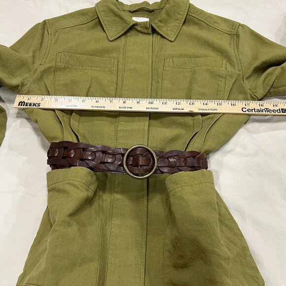 H&M Linen Blend Green Utility Jacket w‎ Braided Leather Holister Belt Size 2 - Picture 12 of 16